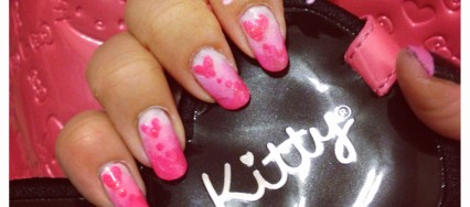 Pink heart gradation to white nail art and polish