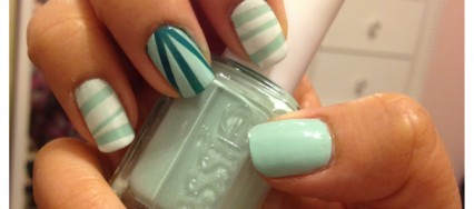 mint candy apple stripes nail